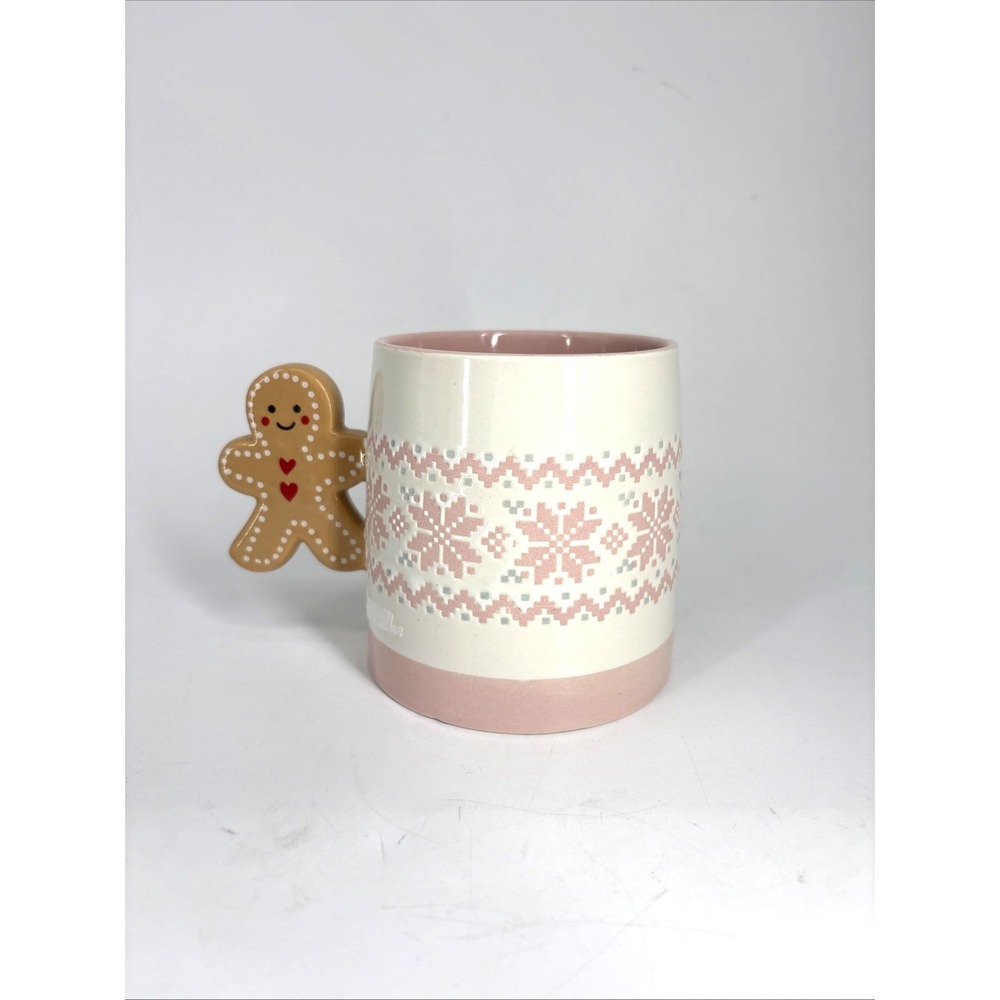 GLOBAL DESIGN CONNECTIONS Pink Gingerbread Ceramic Mug Fair Isle Holiday